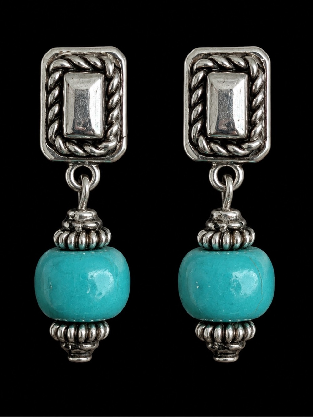 Vintage Carolee Faux Turquoise Silver Tone Southwestern Drop Earrings